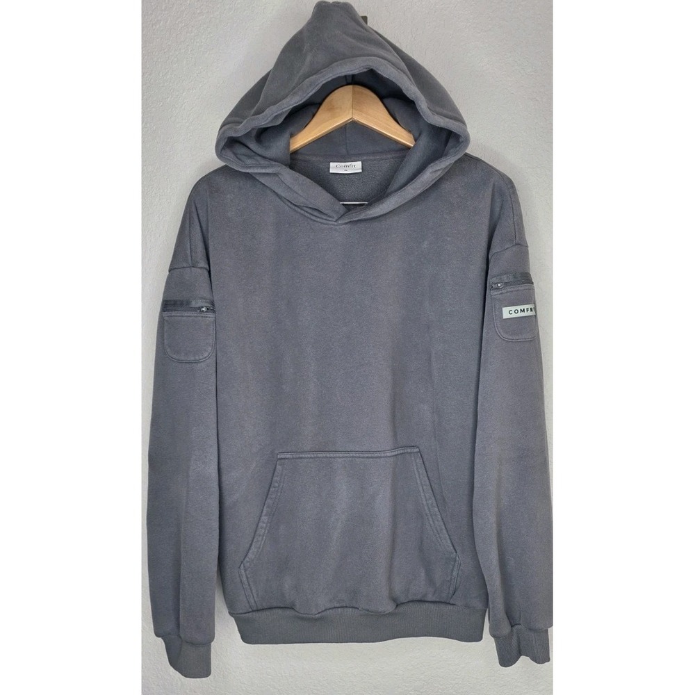 Comfrt Travel Essentials Hoodie Men XL Oversized Steel Grey Pockets Pullover